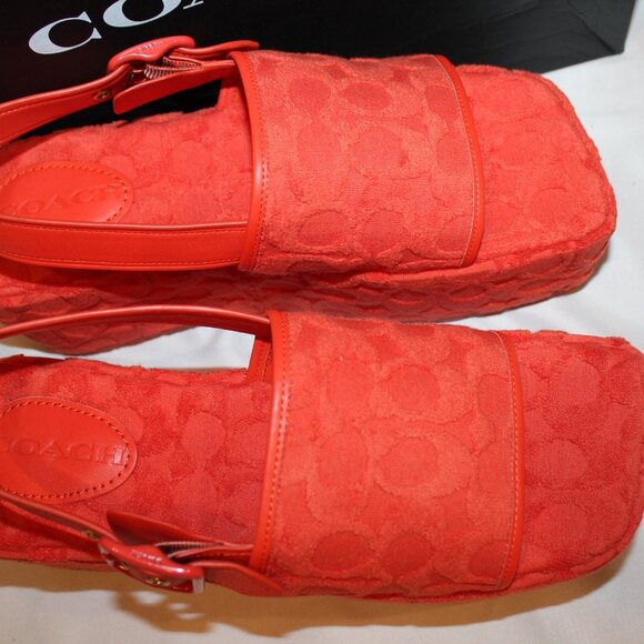 NEQ WOMEN'S Coach Noelle Signature Logo Print Platform Sandals RED ORANGE - Picture 3 of 8
